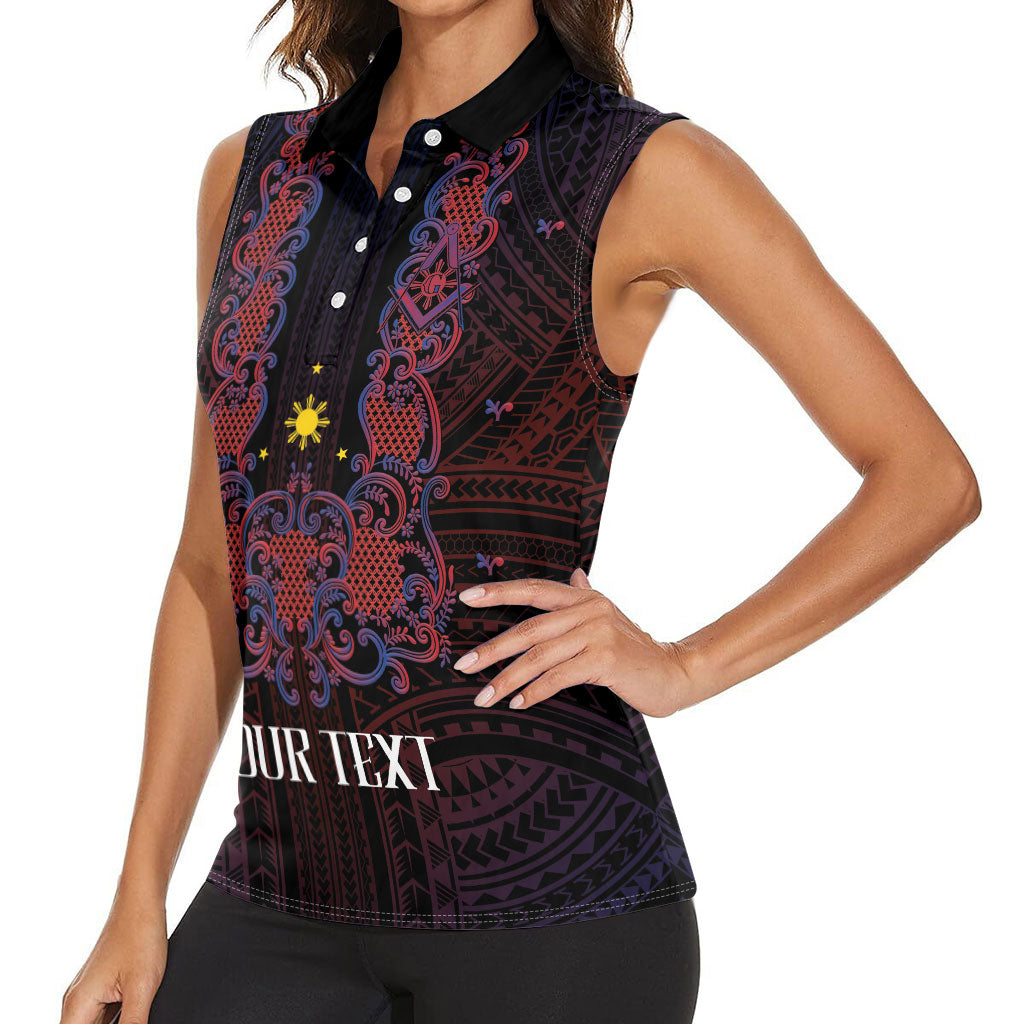 Personalised Philippines Barong Tagalog Freemasonry Women Sleeveless Polo Shirt Filipino Masonic Polynesian Pattern LT14 - Polynesian Pride
