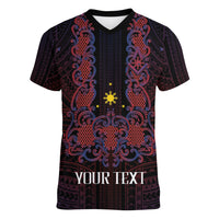 Personalised Philippines Barong Tagalog Freemasonry Women V-Neck T-Shirt Filipino Masonic Polynesian Pattern LT14 Female Black - Polynesian Pride