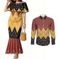 Kaokao Maori Tukutuku Inspired New Zealand Couples Matching Mermaid Dress and Long Sleeve Button Shirt LT14 Multicolor - Polynesian Pride