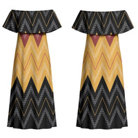 Kaokao Maori Tukutuku Inspired New Zealand Couples Matching Off Shoulder Maxi Dress and Long Sleeve Button Shirt LT14 - Polynesian Pride