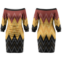 Kaokao Maori Tukutuku Inspired New Zealand Couples Matching Off The Shoulder Long Sleeve Dress and Long Sleeve Button Shirt LT14 - Polynesian Pride