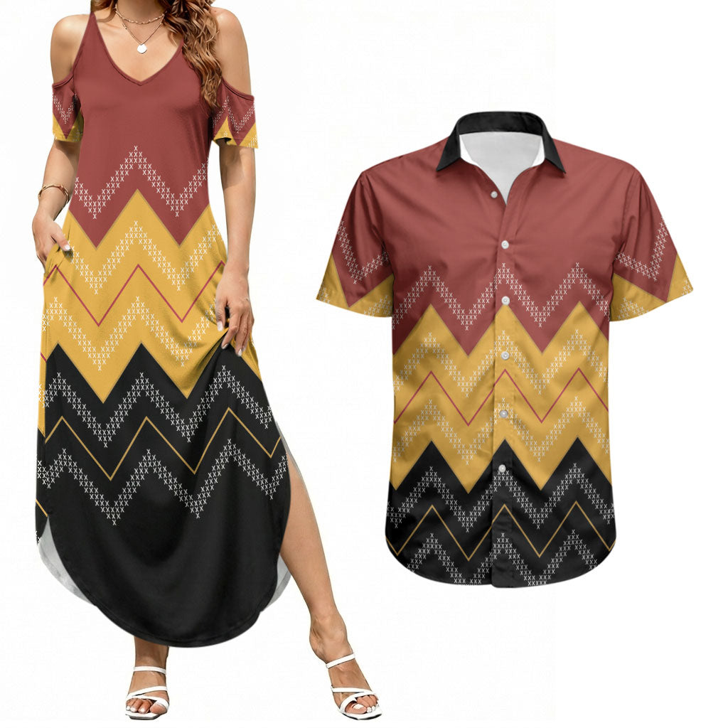 Kaokao Maori Tukutuku Inspired New Zealand Couples Matching Summer Maxi Dress and Hawaiian Shirt LT14 Multicolor - Polynesian Pride