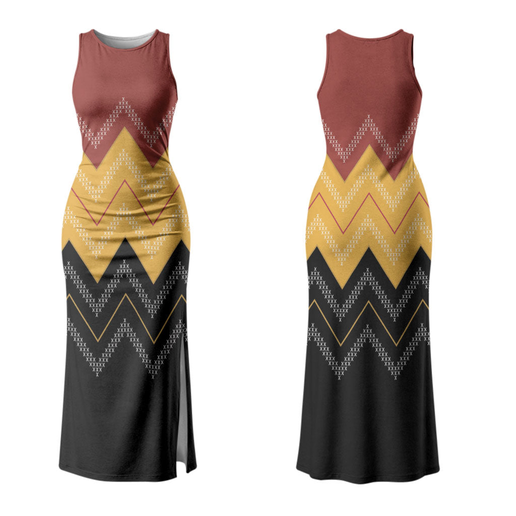 Kaokao Maori Tukutuku Inspired New Zealand Couples Matching Tank Maxi Dress and Long Sleeve Button Shirt LT14 - Polynesian Pride