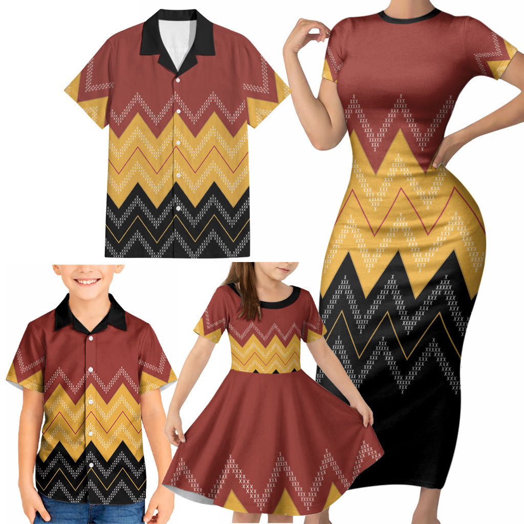 Kaokao Maori Tukutuku Inspired New Zealand Family Matching Short Sleeve Bodycon Dress and Hawaiian Shirt LT14 - Polynesian Pride