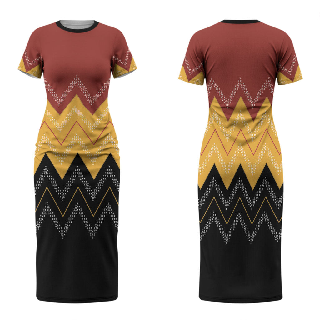 Kaokao Maori Tukutuku Inspired New Zealand Family Matching Short Sleeve Bodycon Dress and Hawaiian Shirt LT14 Mom's Dress Multicolor - Polynesian Pride