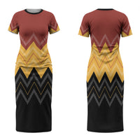 Kaokao Maori Tukutuku Inspired New Zealand Family Matching Short Sleeve Bodycon Dress and Hawaiian Shirt LT14 Mom's Dress Multicolor - Polynesian Pride