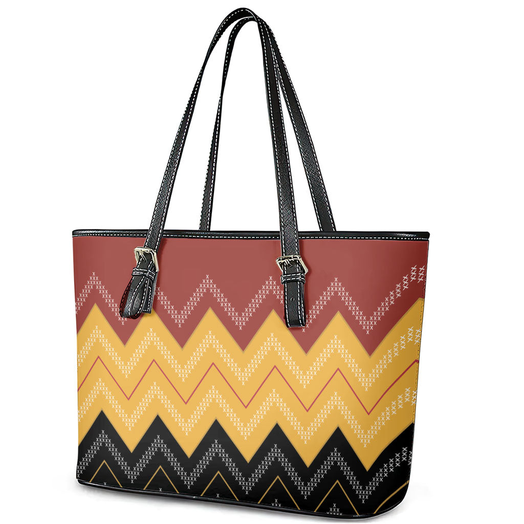Kaokao Maori Tukutuku Inspired New Zealand Leather Tote Bag LT14 - Polynesian Pride
