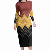 Kaokao Maori Tukutuku Inspired New Zealand Long Sleeve Bodycon Dress LT14 Long Dress Multicolor - Polynesian Pride