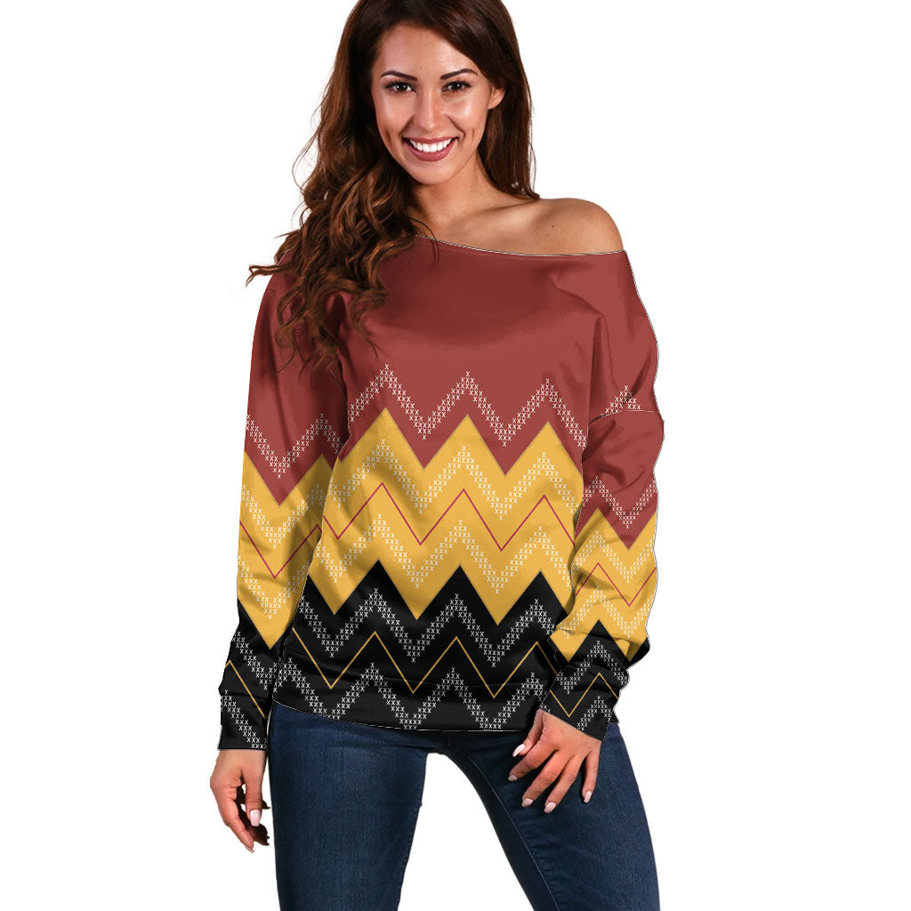 Kaokao Maori Tukutuku Inspired New Zealand Off Shoulder Sweater LT14 Women Multicolor - Polynesian Pride