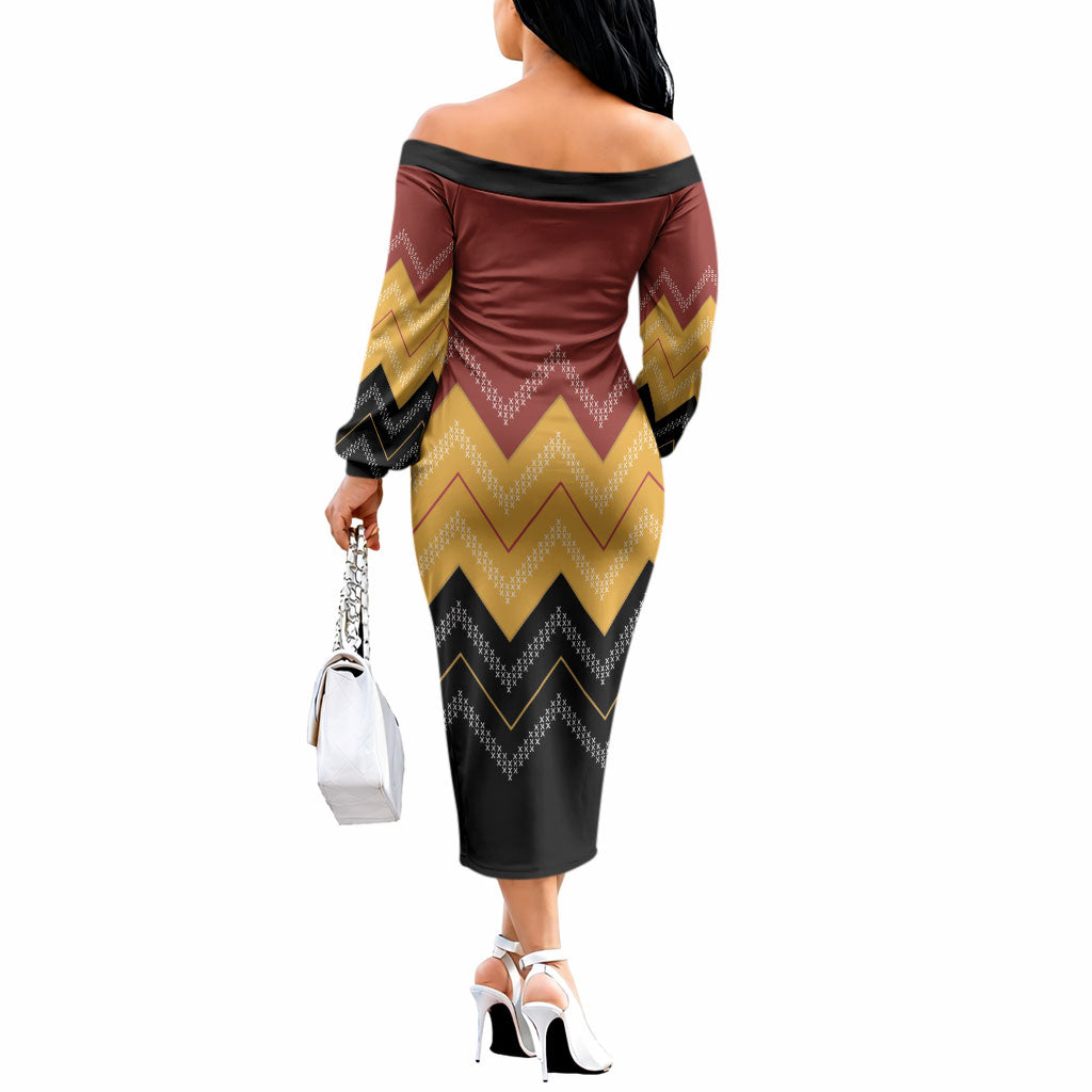 Kaokao Maori Tukutuku Inspired New Zealand Off The Shoulder Long Sleeve Dress LT14 - Polynesian Pride