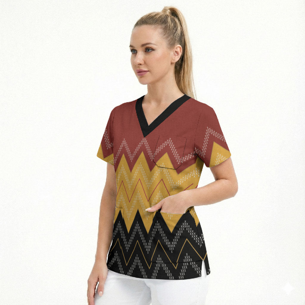 Kaokao Maori Tukutuku Inspired New Zealand Scrub Top LT14 - Polynesian Pride