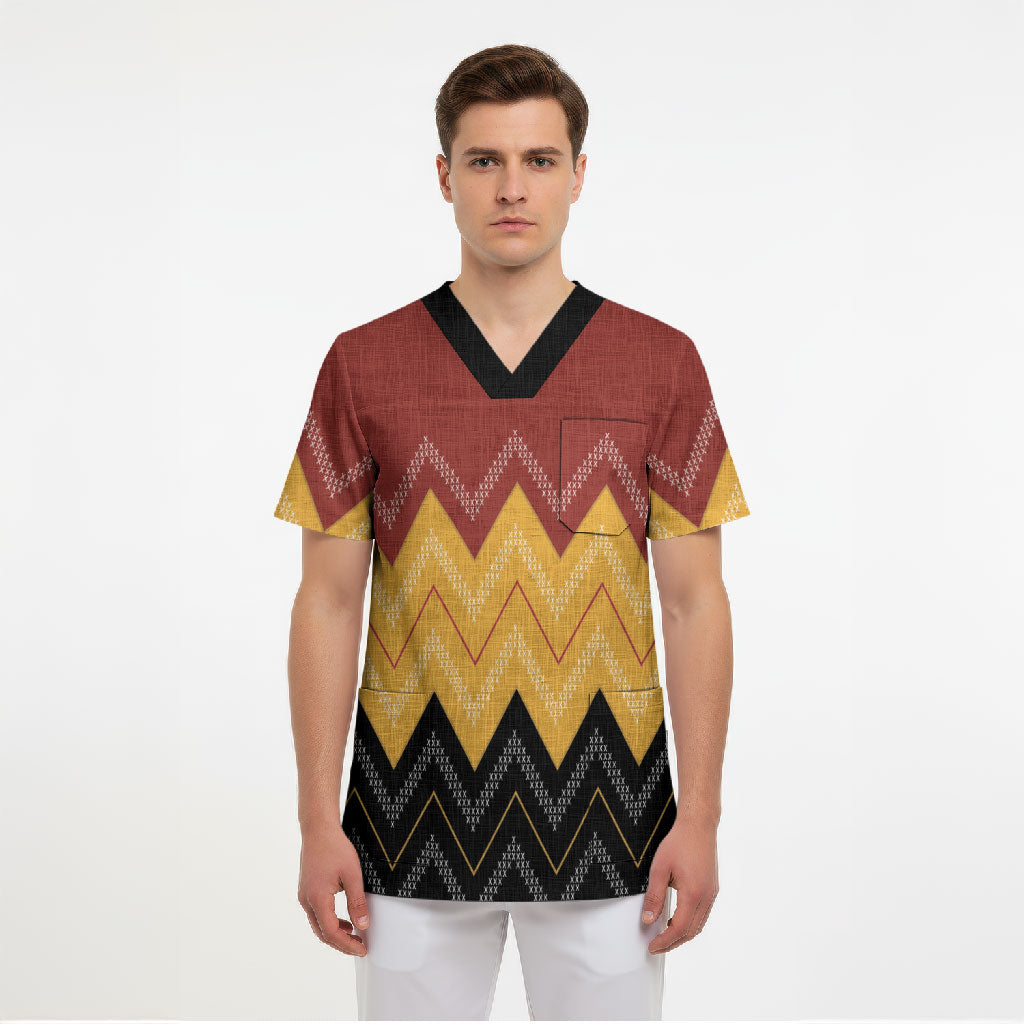 Kaokao Maori Tukutuku Inspired New Zealand Scrub Top LT14 - Polynesian Pride