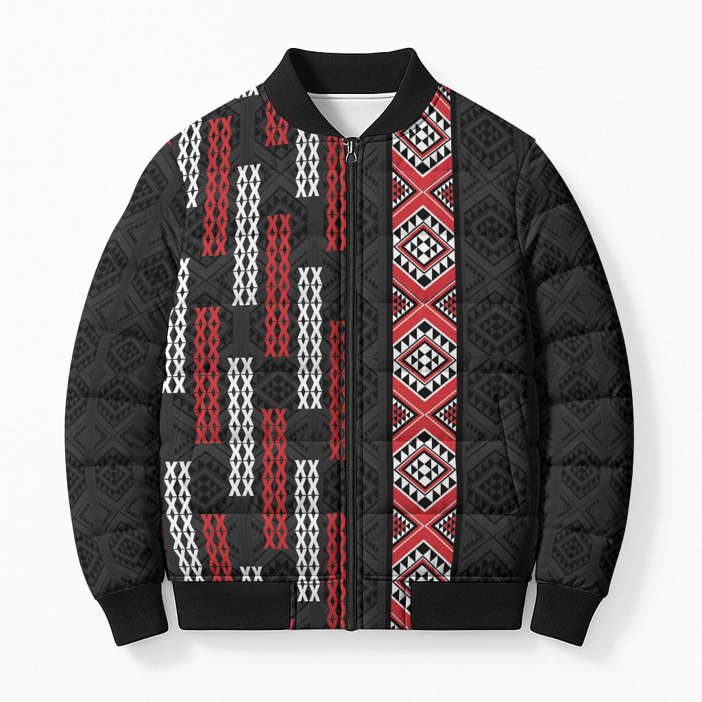 Roimata Toroa Maori Taniko Inspired New Zealand Bomber Puffer Jacket LT14 Unisex Black - Polynesian Pride