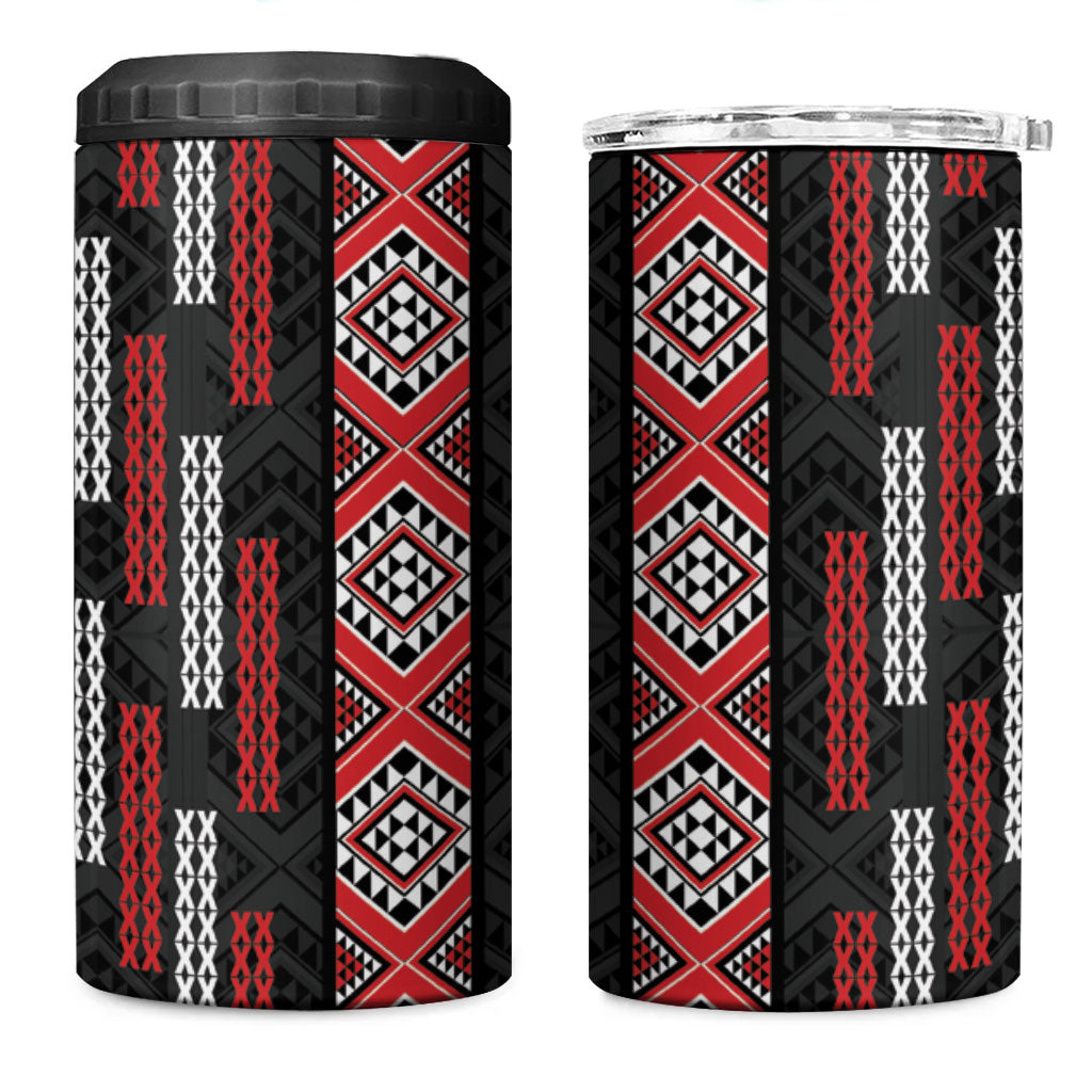 Roimata Toroa Maori Taniko Inspired New Zealand 4 in 1 Can Cooler Tumbler LT14 One Size: 16 oz Black - Polynesian Pride