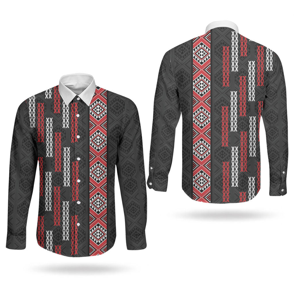 Roimata Toroa Maori Taniko Inspired New Zealand Couples Matching Short Sleeve Bodycon Dress and Long Sleeve Button Shirt LT14 - Polynesian Pride