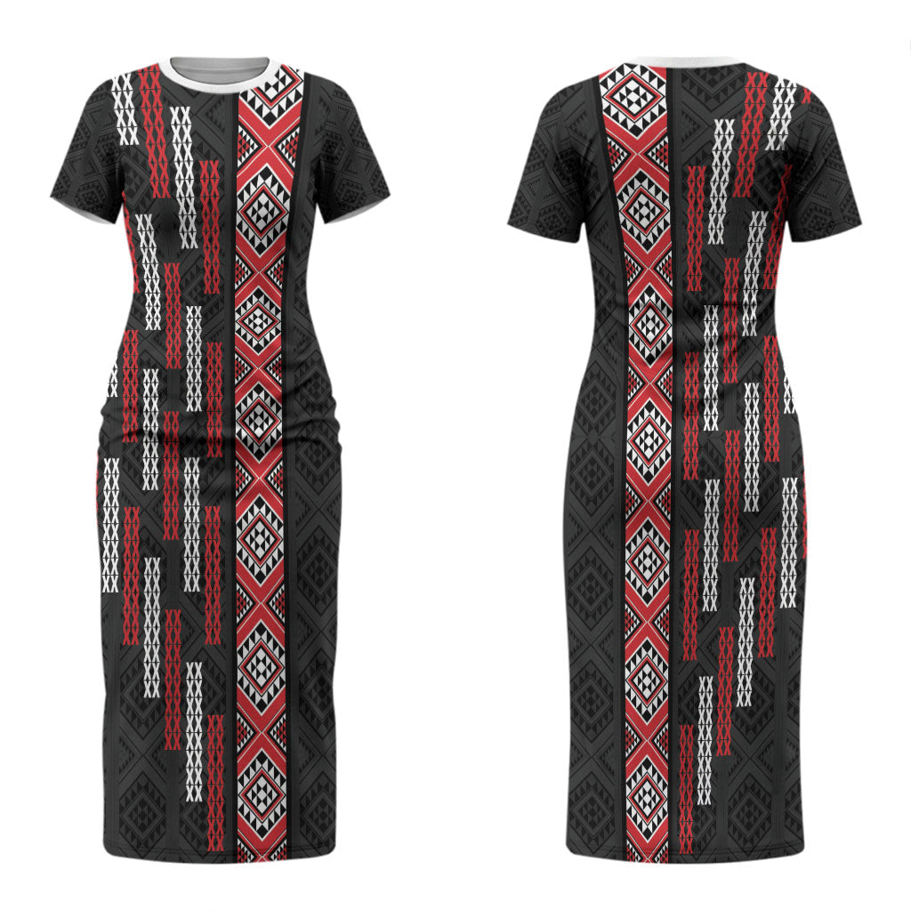 Roimata Toroa Maori Taniko Inspired New Zealand Couples Matching Short Sleeve Bodycon Dress and Long Sleeve Button Shirt LT14 - Polynesian Pride