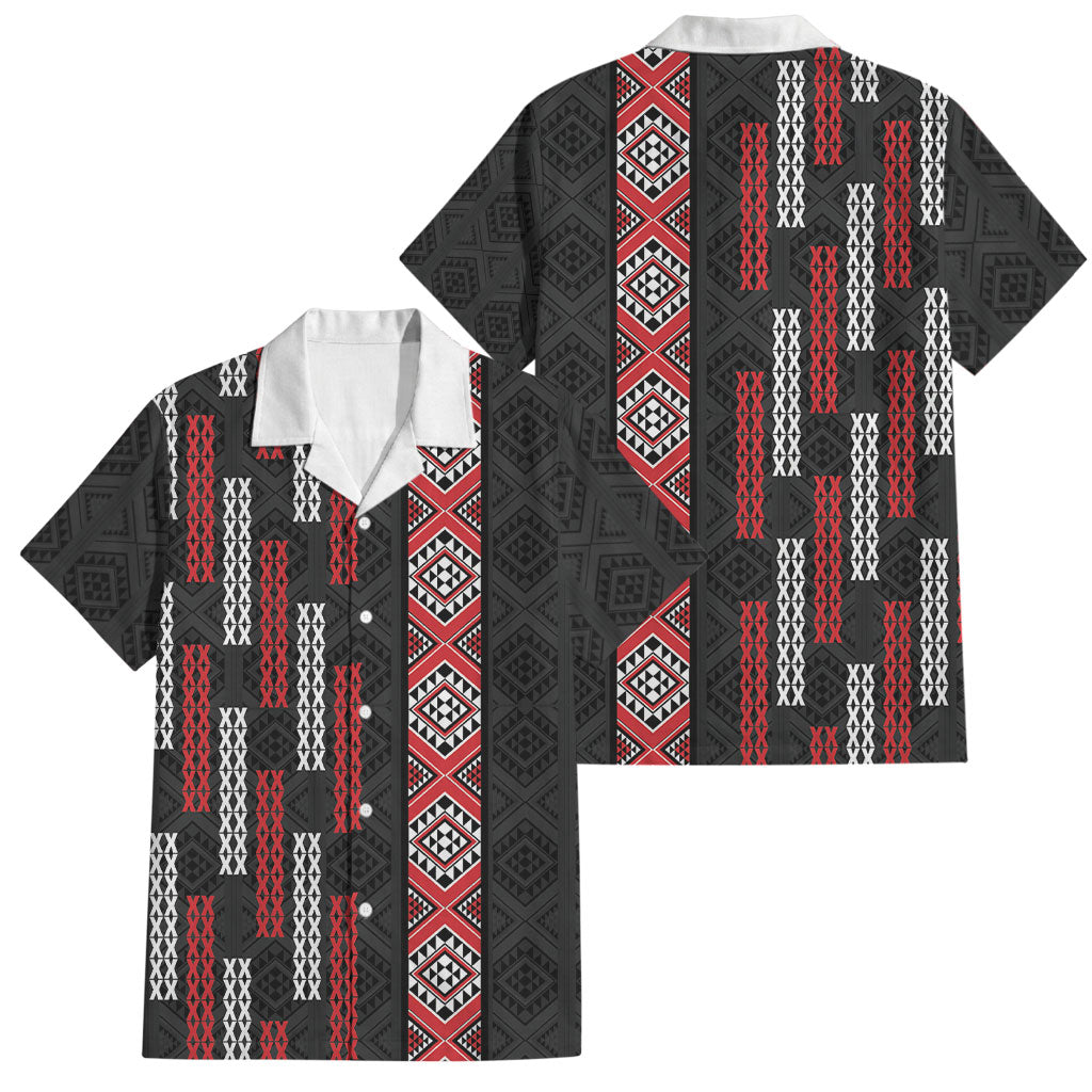 Roimata Toroa Maori Taniko Inspired New Zealand Family Matching Long Sleeve Bodycon Dress and Hawaiian Shirt LT14 Dad's Shirt - Short Sleeve Black - Polynesian Pride