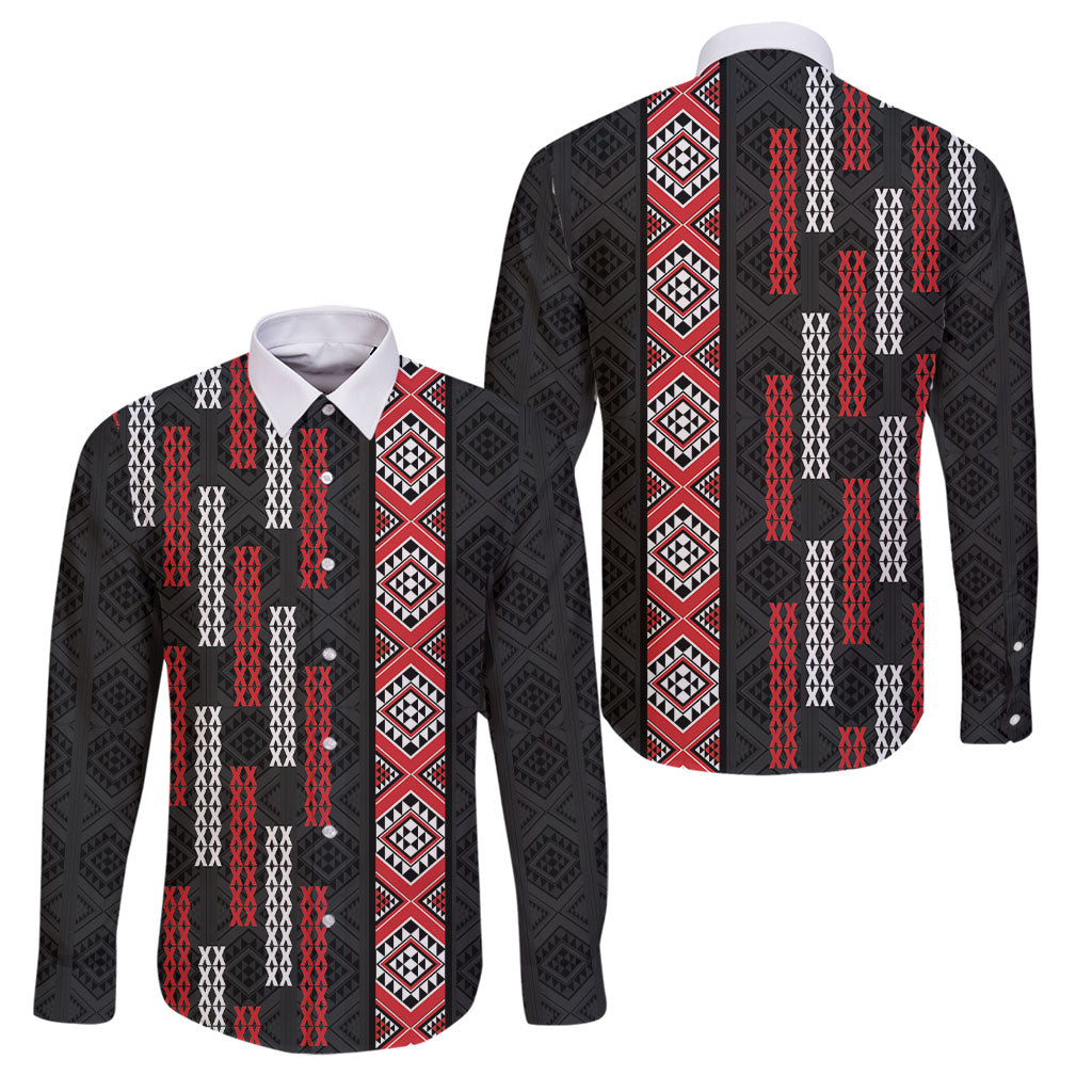 Roimata Toroa Maori Taniko Inspired New Zealand Family Matching Long Sleeve Bodycon Dress and Hawaiian Shirt LT14 Dad's Shirt - Long Sleeve Black - Polynesian Pride