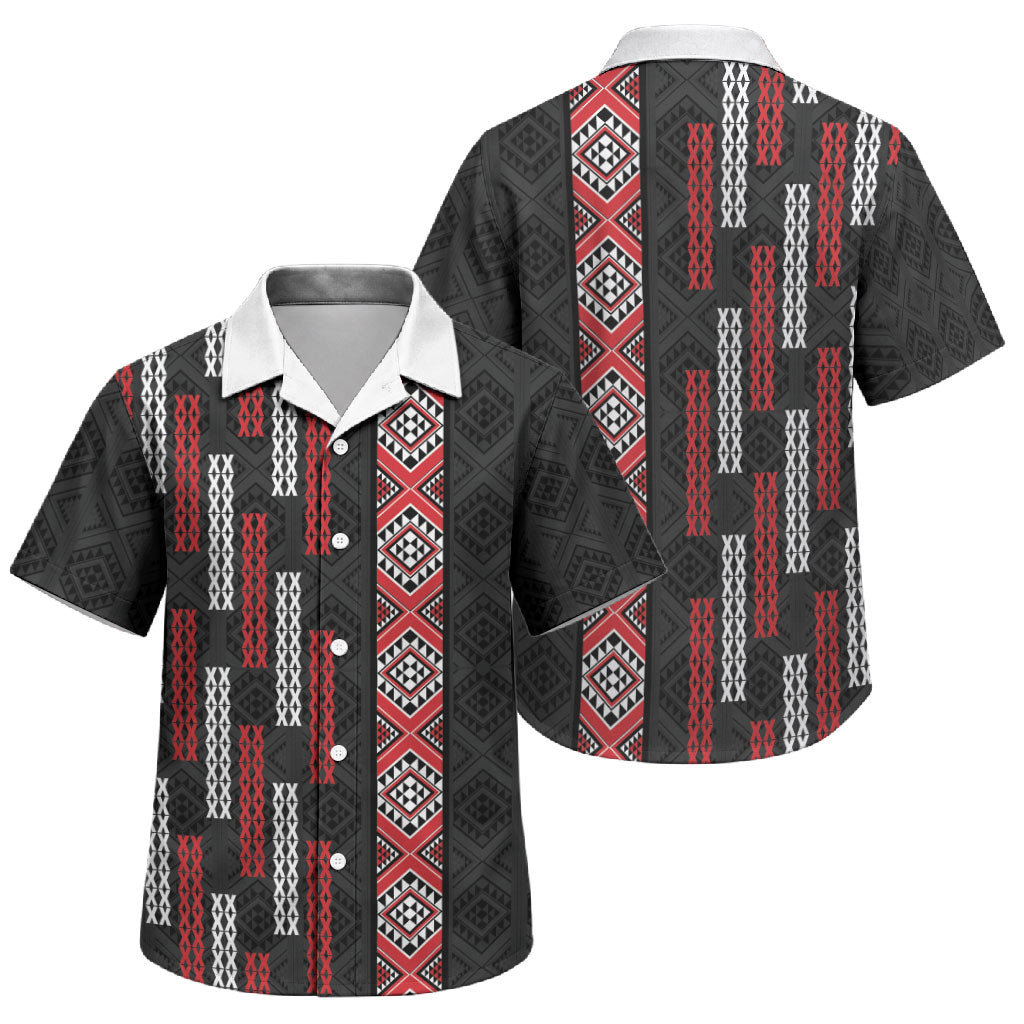 Roimata Toroa Maori Taniko Inspired New Zealand Family Matching Off Shoulder Short Dress and Hawaiian Shirt LT14 Son's Shirt Black - Polynesian Pride