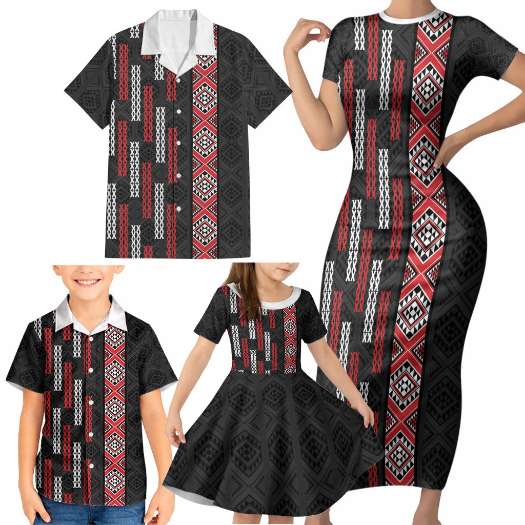 Roimata Toroa Maori Taniko Inspired New Zealand Family Matching Short Sleeve Bodycon Dress and Hawaiian Shirt LT14 - Polynesian Pride