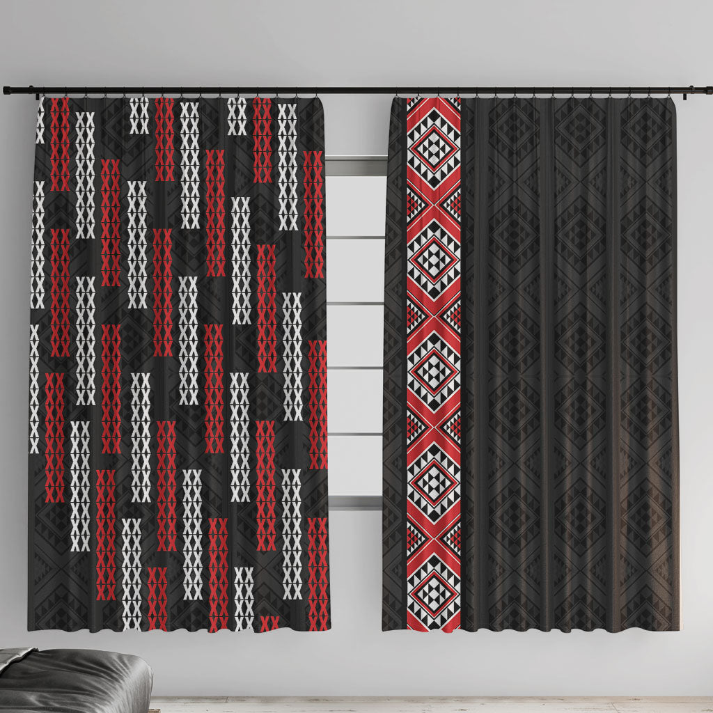Roimata Toroa Maori Taniko Inspired New Zealand Window Curtain LT14 With Hooks Black - Polynesian Pride