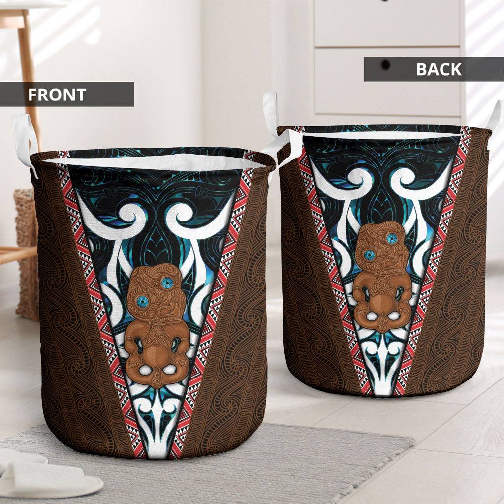 New Zealand Whakairo Laundry Basket Tiki Maori Carving Taniko Motifs LT14 - Polynesian Pride