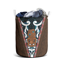 New Zealand Whakairo Laundry Basket Tiki Maori Carving Taniko Motifs LT14 - Polynesian Pride