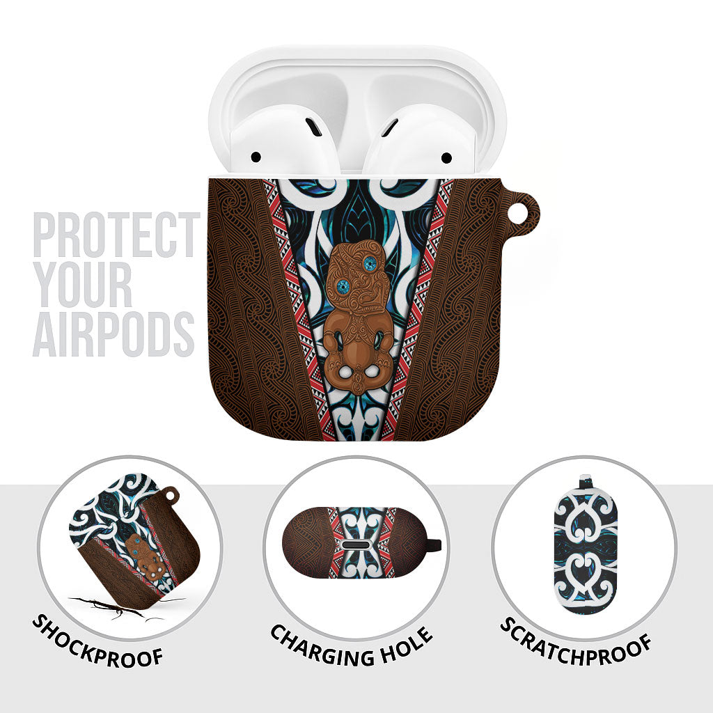 New Zealand Whakairo AirPods Case Tiki Maori Carving Taniko Motifs LT14 - Polynesian Pride