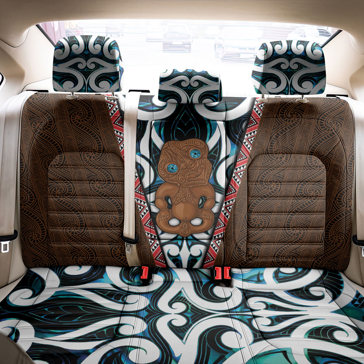 New Zealand Whakairo Back Car Seat Cover Tiki Maori Carving Taniko Motifs LT14 - Polynesian Pride