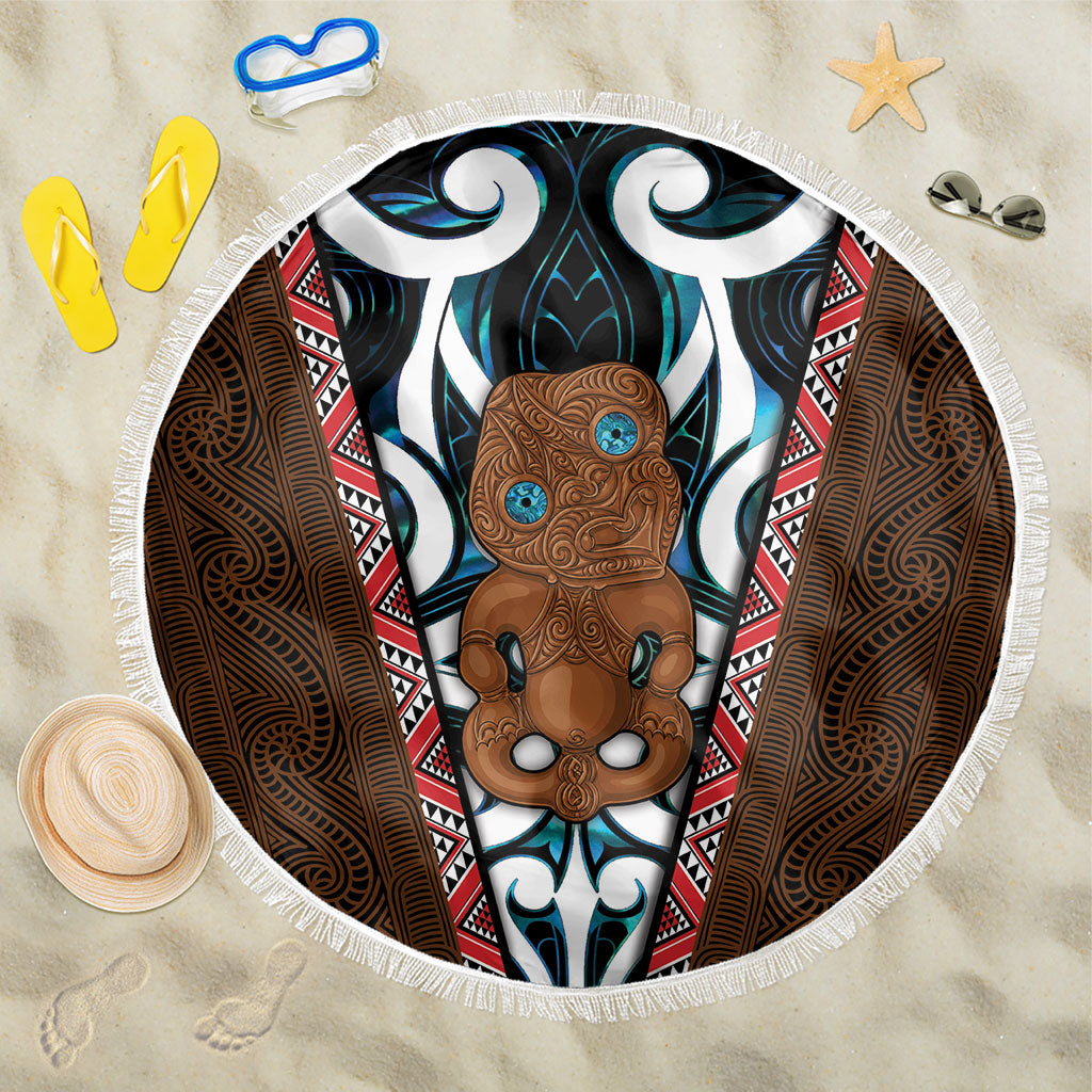 New Zealand Whakairo Beach Blanket Tiki Maori Carving Taniko Motifs LT14 One Size 150cm Multicolor - Polynesian Pride