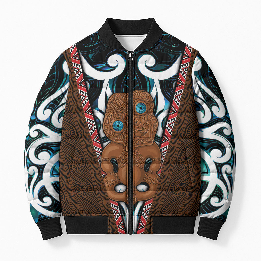 New Zealand Whakairo Bomber Puffer Jacket Tiki Maori Carving Taniko Motifs LT14 Unisex Multicolor - Polynesian Pride