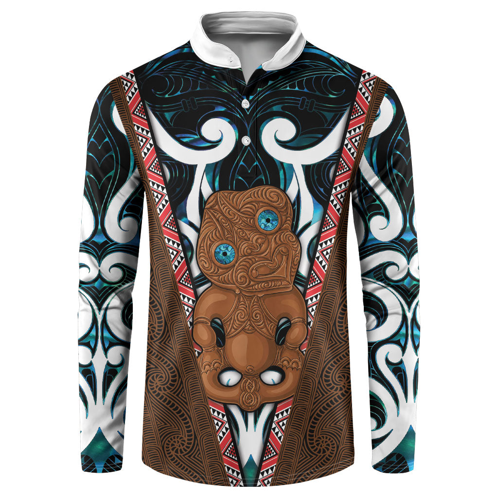 New Zealand Whakairo Button Sweatshirt Tiki Maori Carving Taniko Motifs LT14 Multicolor - Polynesian Pride