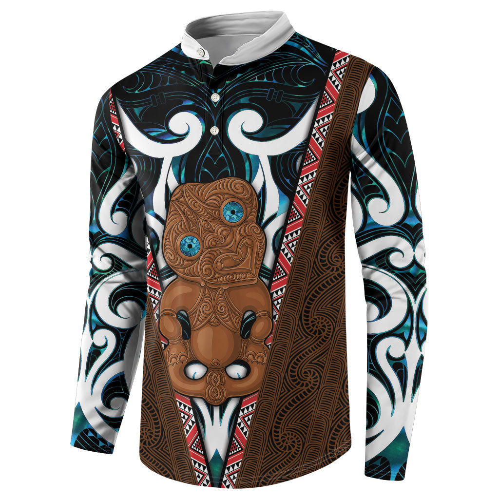 New Zealand Whakairo Button Sweatshirt Tiki Maori Carving Taniko Motifs LT14 - Polynesian Pride