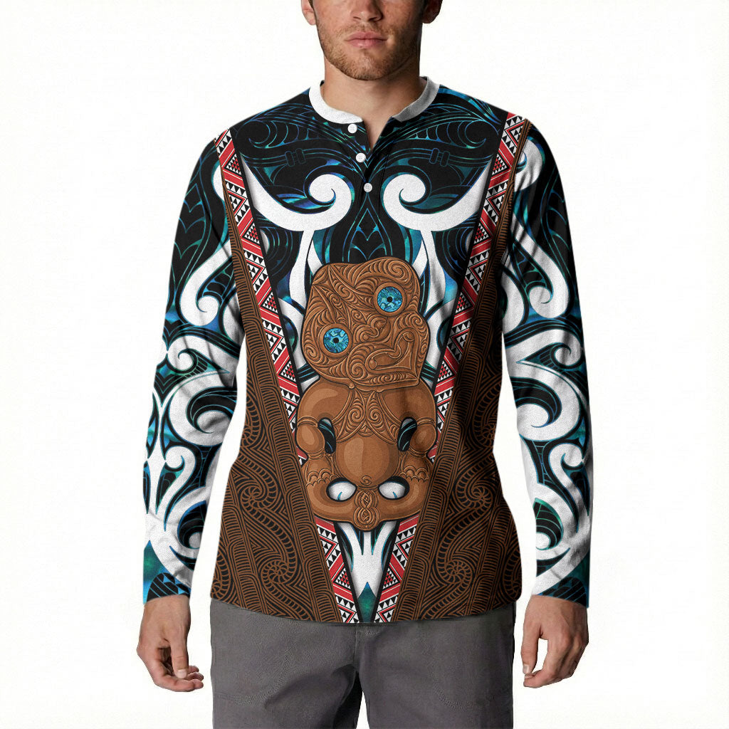 New Zealand Whakairo Button Sweatshirt Tiki Maori Carving Taniko Motifs LT14 - Polynesian Pride