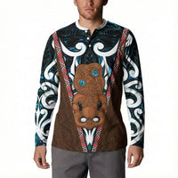 New Zealand Whakairo Button Sweatshirt Tiki Maori Carving Taniko Motifs LT14 - Polynesian Pride