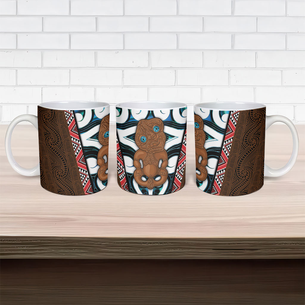 New Zealand Whakairo Ceramic Mug Tiki Maori Carving Taniko Motifs LT14 - Polynesian Pride