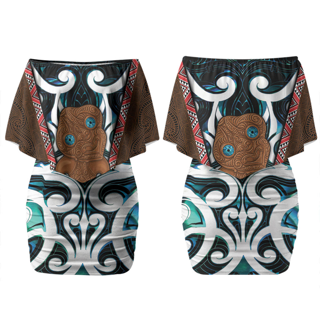 New Zealand Whakairo Couples Matching Off Shoulder Short Dress and Hawaiian Shirt Tiki Maori Carving Taniko Motifs LT14 - Polynesian Pride