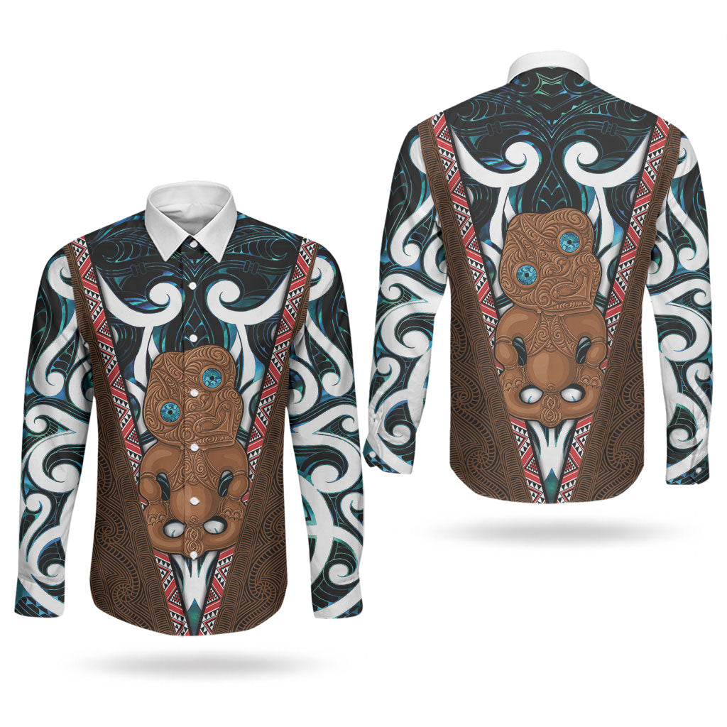 New Zealand Whakairo Couples Matching Short Sleeve Bodycon Dress and Long Sleeve Button Shirt Tiki Maori Carving Taniko Motifs LT14 - Polynesian Pride