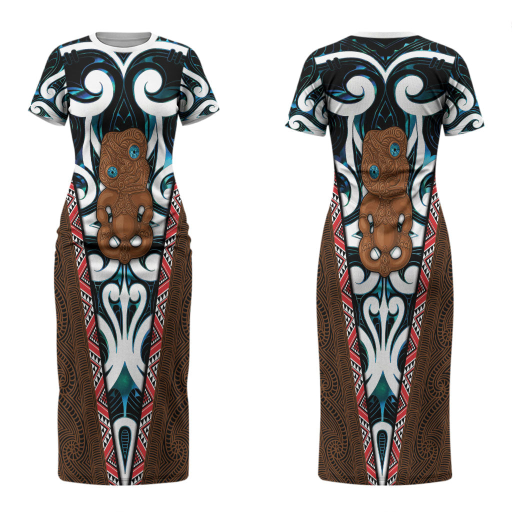 New Zealand Whakairo Couples Matching Short Sleeve Bodycon Dress and Long Sleeve Button Shirt Tiki Maori Carving Taniko Motifs LT14 - Polynesian Pride