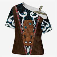 New Zealand Whakairo Cross Shoulder Shirt Tiki Maori Carving Taniko Motifs LT14 Female Multicolor - Polynesian Pride