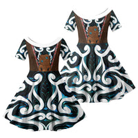 New Zealand Whakairo Family Matching Long Sleeve Bodycon Dress and Hawaiian Shirt Tiki Maori Carving Taniko Motifs LT14 Daughter's Dress Multicolor - Polynesian Pride