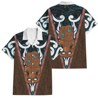 New Zealand Whakairo Family Matching Off The Shoulder Long Sleeve Dress and Hawaiian Shirt Tiki Maori Carving Taniko Motifs LT14 Dad's Shirt - Short Sleeve Multicolor - Polynesian Pride