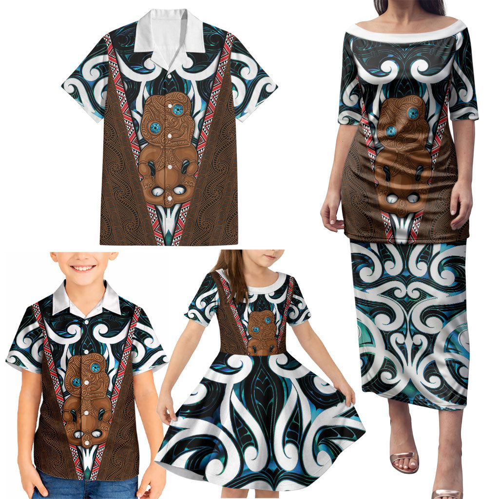 New Zealand Whakairo Family Matching Puletasi and Hawaiian Shirt Tiki Maori Carving Taniko Motifs LT14 - Polynesian Pride