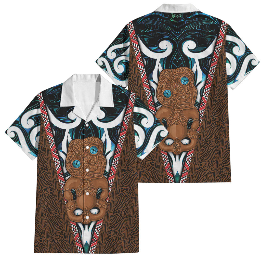 New Zealand Whakairo Family Matching Short Sleeve Bodycon Dress and Hawaiian Shirt Tiki Maori Carving Taniko Motifs LT14 Dad's Shirt - Short Sleeve Multicolor - Polynesian Pride