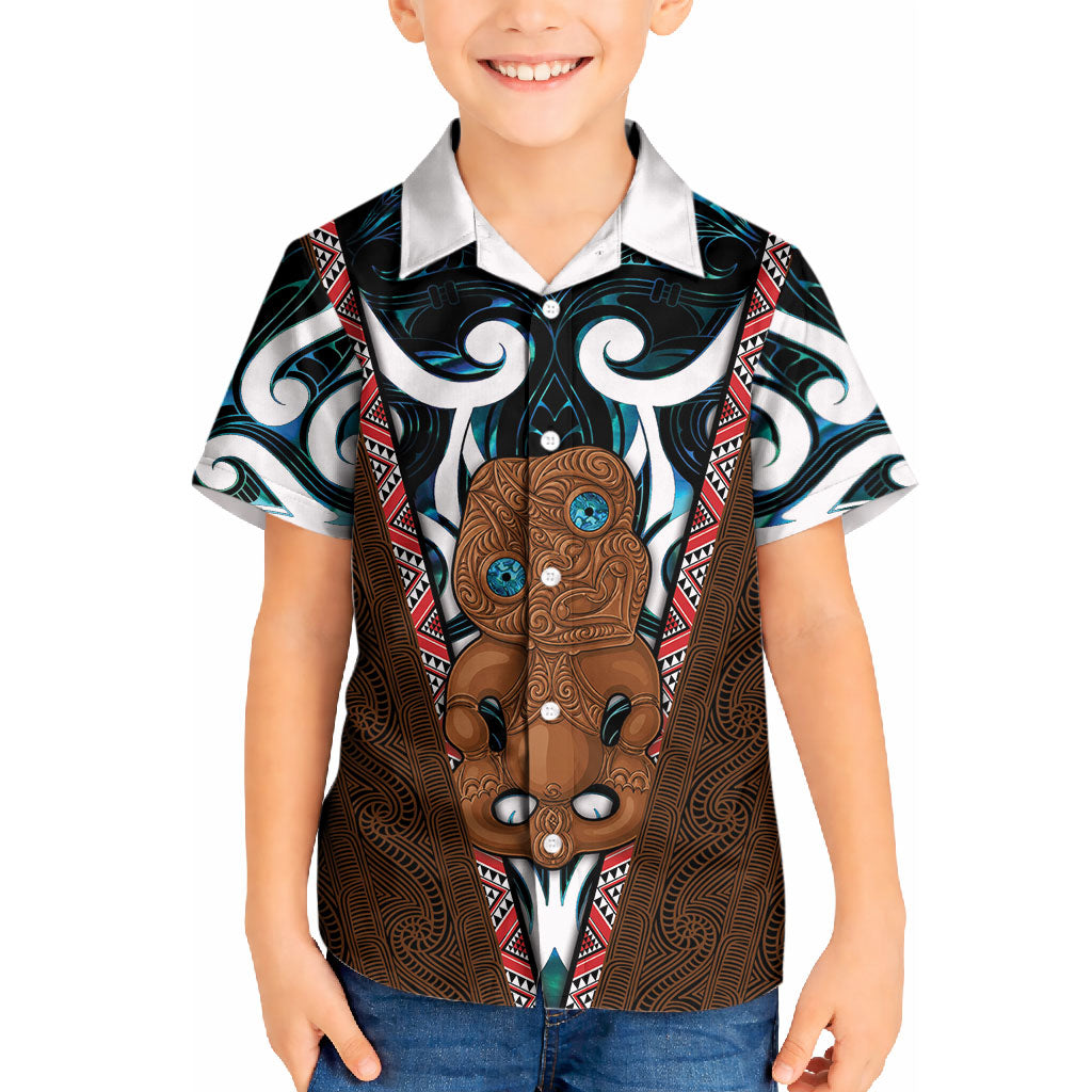 New Zealand Whakairo Kid Hawaiian Shirt Tiki Maori Carving Taniko Motifs LT14 Kid Multicolor - Polynesian Pride