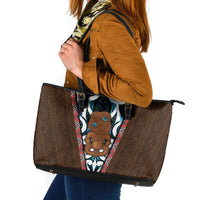 New Zealand Whakairo Leather Tote Bag Tiki Maori Carving Taniko Motifs LT14 Multicolor - Polynesian Pride