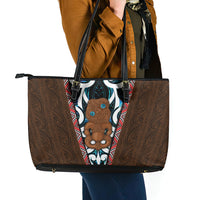 New Zealand Whakairo Leather Tote Bag Tiki Maori Carving Taniko Motifs LT14 - Polynesian Pride