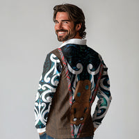 New Zealand Whakairo Long Sleeve Polo Shirt Tiki Maori Carving Taniko Motifs LT14 - Polynesian Pride