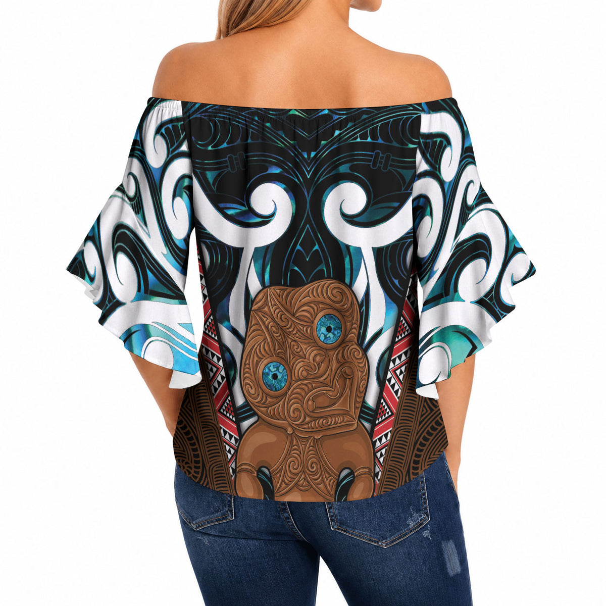 New Zealand Whakairo Off Shoulder Wrap Waist Top Tiki Maori Carving Taniko Motifs LT14 - Polynesian Pride