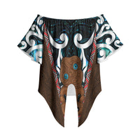 New Zealand Whakairo Off Shoulder Wrap Waist Top Tiki Maori Carving Taniko Motifs LT14 - Polynesian Pride